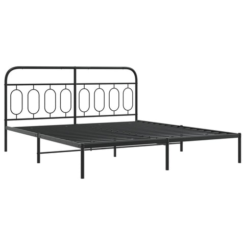 vidaXL Metal Bed Frame - King Size Black Double Bed with Headboard, Sturdy Steel, Extra Storage Space, 81.5"x78"x39.4"