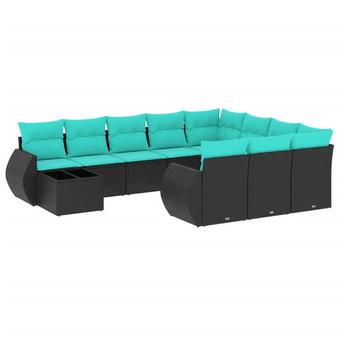 vidaXL 11 Piece Garden Sofa Set with Cushions Black Poly Rattan