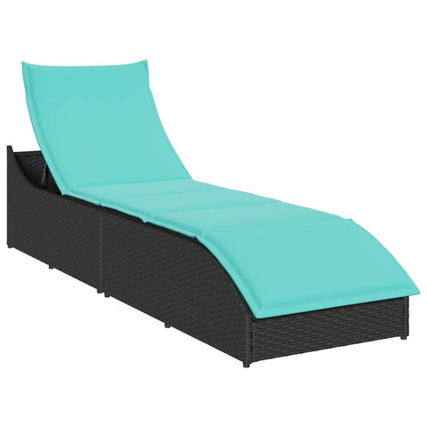 vidaXL Folding Sun Lounger with Cushion and Storage Black Poly Rattan Adjustable Outdoor Chaise Lounge Garden & Patio Furniture for Relaxation Sunbathing Bed Reclining Chair