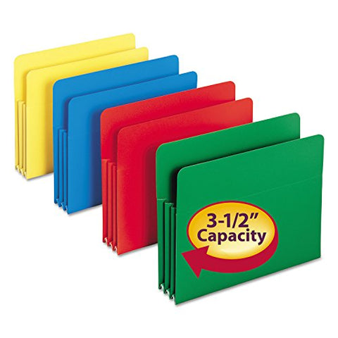 Smead Poly File Pocket, Straight-Cut Tab, 3-1/2" Expansion, Letter Size, Assorted Colors, 4 per Box (73500)