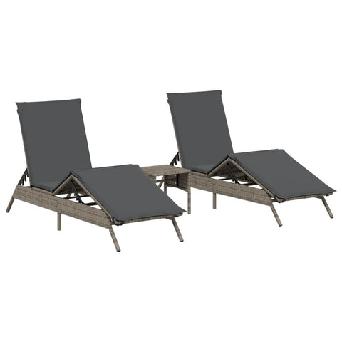 vidaXL Modern Grey Poly Rattan Sun Lounger Set with Side Table Adjustable Cushions Durable Outdoor Furniture Perfect for Patios Balconies and Poolside Lounging Garden Daybed Cushioned Chaise Balcony