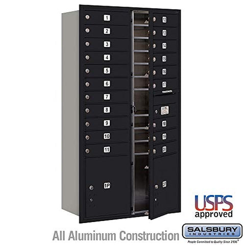 Salsbury Recessed Mounted 4C Horizontal Mailbox - Maximum Height Unit (56-3/4 Inches) - Double Column - 20 MB1 Doors / 2 PL4.5's - Black - Front Loading - for use with The USPS Lock