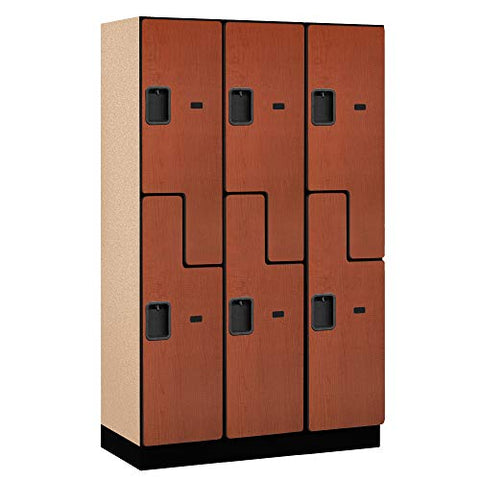 15 Inch Wide Double Tier Feet S Feet Style Designer Wood Locker - 3 Wide - 6 Feet High - 18 Inches Deep - Cherry