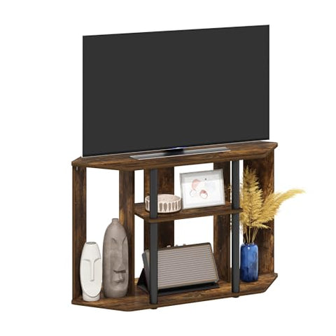 Furinno Classic TV Stand with Plastic Poles for TV up to 43-Inch Amber Pine/Black