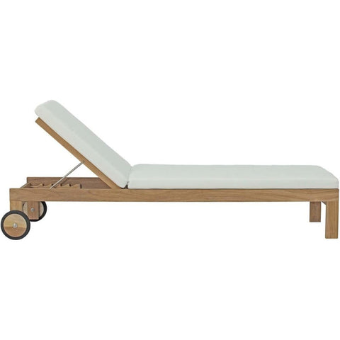Oakestry Teak Wood Outdoor Chaise Lounge Adjustable Reclining Chair with Cushions Luxury Patio Sun Lounger Weather-Resistant Poolside Recliner Comfortable Garden Seating Natural White