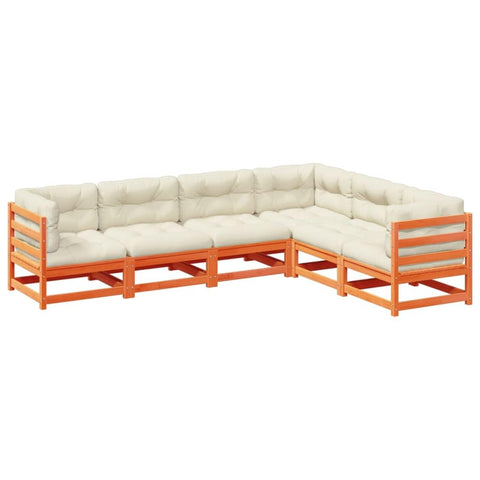 vidaXL Garden Sofa Set 6-Piece Garden Furniture Set with Cushion Slatted Design, Seating Set for Garden Patio, Modular Garden Sofa Lounge, Wax Brown Pine Wood