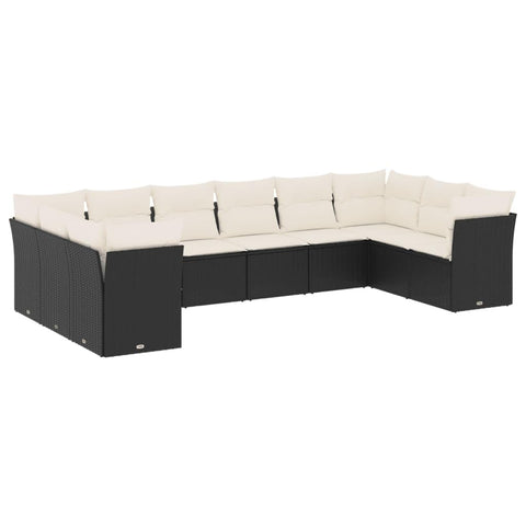 vidaXL Patio Sofa Set with Cushions 10 Piece, Outdoor Conversation Set with Storage, Patio Furniture Set, Modern Style, Black Poly Rattan