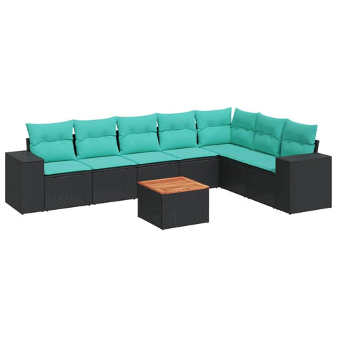 vidaXL Patio Sofa Set with Cushions 8 Piece, Outdoor Conversation Set, Sectional Sofa for Balcony Garden, Modern Style, Black Poly Rattan