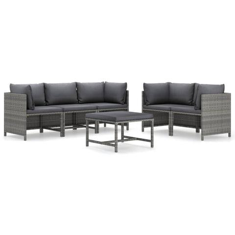 vidaXL Patio Lounge Set 6 Piece, Sectional Sofa for Outdoor, Patio Furniture with Cushions, Coffee Table, Farmhouse Modern Style, Poly Rattan Gray