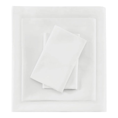 Oakestry 4-Piece Pima Cotton Sheet Set 17" Deep Pocket Fitted Sheet Easyfit Extra Soft Comfy Breathable Hypoallergenic 600 Thread Count, Queen, White