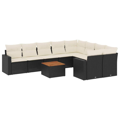 vidaXL Patio Sofa Set with Cushions 10 Piece, Outdoor Conversation Set with Storage, Patio Furniture Set, Modern Style, Black Poly Rattan