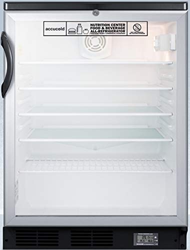 Summit Appliance SCR600BGLNZ Commercially Approved Nutrition Center Series Glass Door All-Refrigerator for Freestanding Use with Auto Defrost, Digital Temperature Display, Lock and Black Cabinet