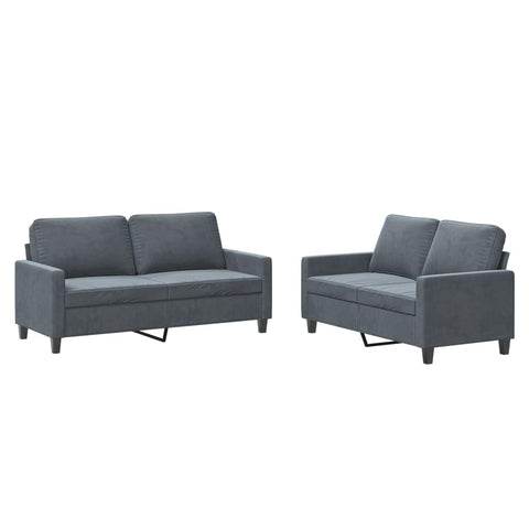 vidaXL Velvet Sofa Set with Cushions - Dark Gray 2-Seater Sofas for Comfortable Seating in Living Room, Lounge Area or Office Space