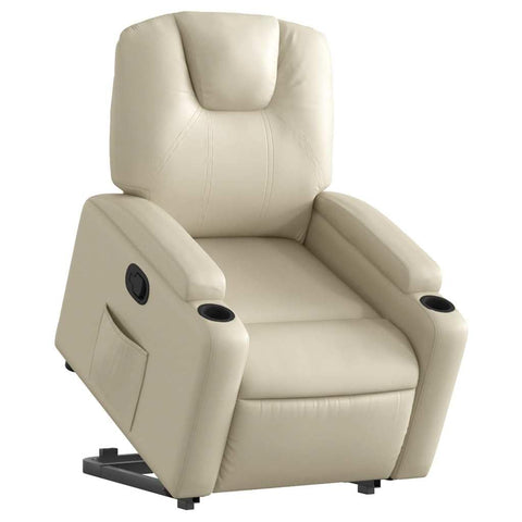 vidaXL Cream Faux Leather Power Lift Recliner Chair - Electric Motor Stand-Up Assistance, Manual Recline, Padding, Storage Features