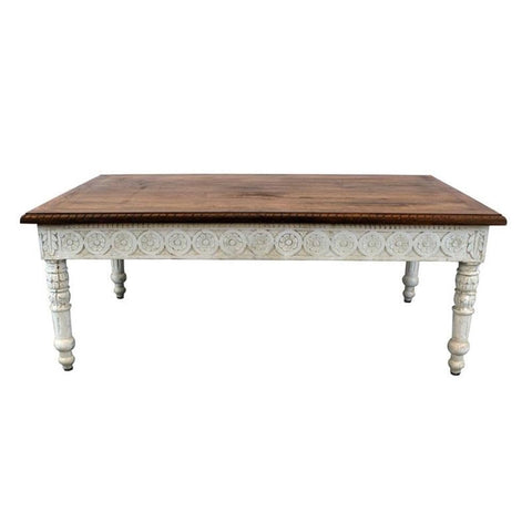 Moti Bay Hand Carved Solid Wood Cocktail Table in Brown