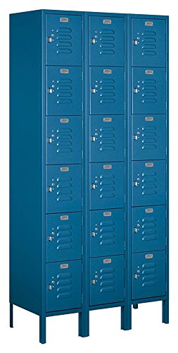 12 Inch Wide Six Tier Box Style Standard Metal Locker - 3 Wide - 6 Feet High - 15 Inches Deep - Blue - Unassembled