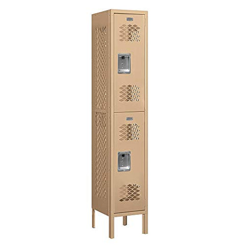 Salsbury Industries 72152TN-A 12" Double Tier Vented, 1 Wide x 5 Feet High x 12 Inches Deep, Assembled Metal Locker, Tan