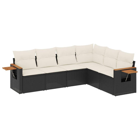 vidaXL Patio Sofa Set with Cushions 6 Piece, Outdoor Conversation Set, Sectional Sofa for Balcony Garden, Modern Style, Black Poly Rattan