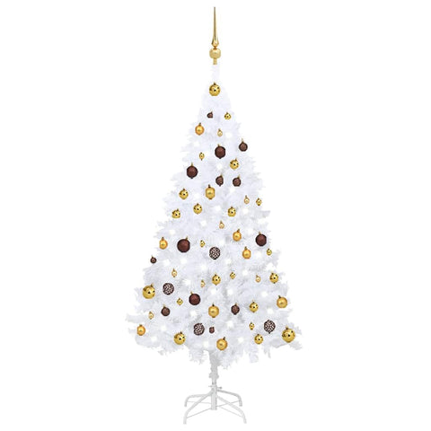 vidaXL White Artificial Christmas Tree with LED Lights & Ball Set - PVC Material Realistic Appearance, Energy-Efficient, Adjustable Branches, Complete Christmas Decor Set
