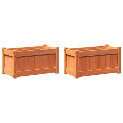 vidaXL - Solid Pine Wood Garden Planters - Wax Brown - Set of 2 - Outdoor/Indoor Flower Boxes - Ideal for Gardens, Balconies, Patios - Rectangular 23.6"x12.2"x12.2" - Easy Assembly
