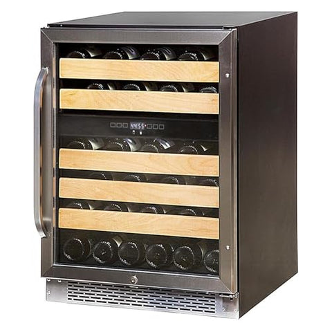 Oakestry 46 Bottle Dual Zone Wine Refrigerator, Built-In or Freestanding Wine Cooler with Stainless Steel Door, Precise Digital Control, Low-Vibration Compressor, UV Glass