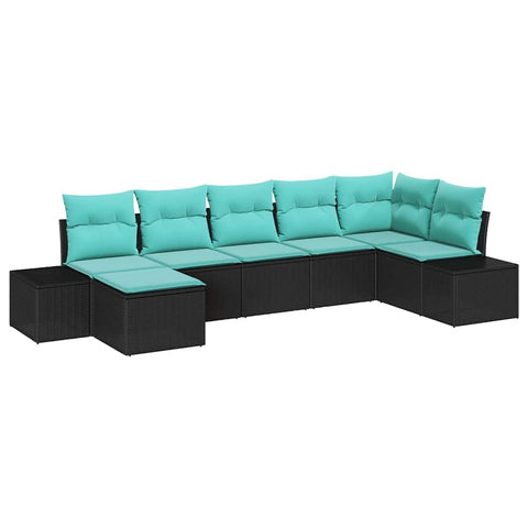 vidaXL Garden Sofa Set with Cushion 7 pcs Black Poly Rattan, Chill in Style: Modern Outdoor Furniture, Cozy Patios, Lounge Sets, Modular Sofas for Relaxation