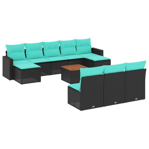 vidaXL Patio Sofa Set with Cushions 11 Piece, Outdoor Conversation Set, Patio Sectional Sofa for Balcony Garden, Black Poly Rattan