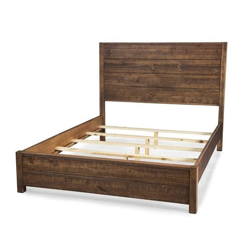Fast Furnishings FarmHome Walnut Solid Pine Platform Bed in Queen Size