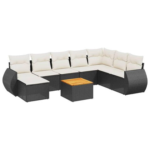 vidaXL Patio Sofa Set with Cushions 9 Piece, Outdoor Conversation Set with Storage, Patio Furniture Set, Modern Style, Black Poly Rattan