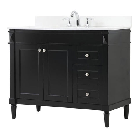 Elegant Decor Indoor Modern Under Sink Bathroom Fixtures Storage Organizer Cabinet 42 inch Single Bathroom Vanity - Black with backsplash