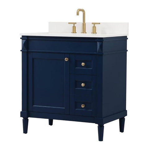 Elegant Decor Indoor Modern Under Sink Bathroom Fixtures Storage Organizer Cabinet 32 inch Single Bathroom Vanity - Blue with backsplash