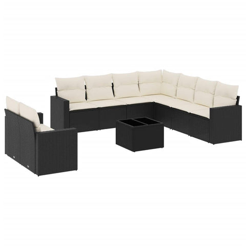 vidaXL Patio Sofa Set with Cushions 10 Piece, Outdoor Sectional Sofa, Conversation Set for Balcony Garden, Patio Furniture, Black Poly Rattan