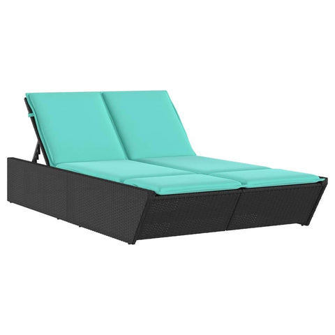vidaXL Double Sun Lounger - Black Poly Rattan, Adjustable Backrest, Turquoise Cushions, Outdoor Patio/Garden Furniture 46.5â€ x 78.7â€