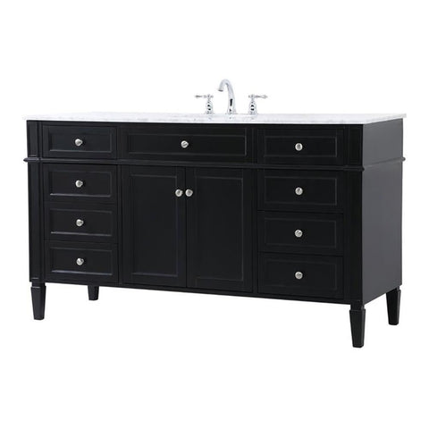 Elegant Decor Park Avenue 60" Metal MDF Marble Single Bathroom Vanity in Black