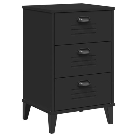 vidaXL Bedside Cabinet, Accent End Table with Storage Drawers, Side Table Furniture for Bedroom, Industrial Style, Black Engineered Wood