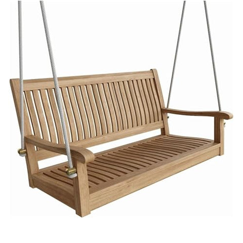 Oakestry Del Amo 48-inch Straight Swing Bench Solid Teak Wood Hanging Porch Patio Garden Furniture Handcrafted Durable Weather Resistant Outdoor Swing Sustainable Teak Wooden Hanging Seat