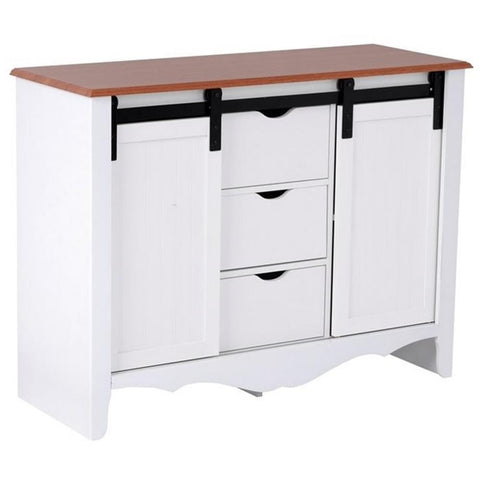OS Home and Office Furniture Model 25306 Countryside Two Sliding Barn Doors and Three Drawers Buffet, White