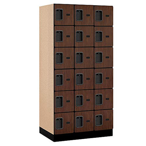 Salsbury Industries 6-Tier Box Style Designer Wood Locker with Three Wide Storage Units, 6-Feet High by 21-Inch Deep, Mahogany
