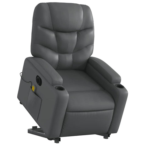 vidaXL Electric Stand up Massage Recliner Armchair in Gray Faux Leather - Power Lift, Recline, Vibration Massage with Cup Holders for Living Room Comfort