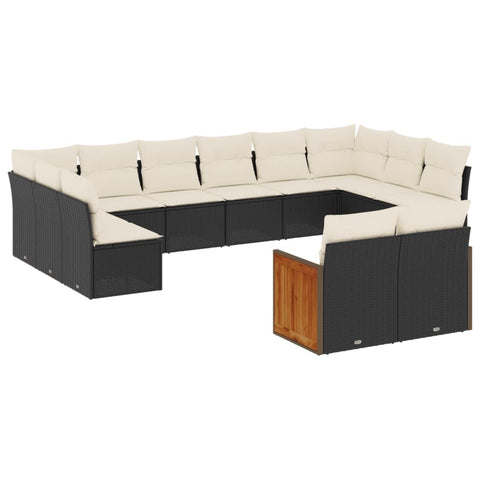 vidaXL Patio Sofa Set with Cushions 12 Piece, Outdoor Conversation Set, Sectional Sofa for Balcony Garden, Modern Style, Black Poly Rattan