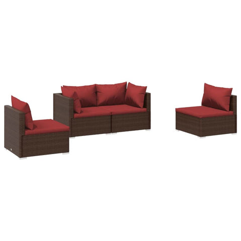 vidaXL Patio Lounge Set 4 Piece, Patio Furniture Set for Outdoor Garden, Sectional Sofa with Cushions, Corner Sofa, Poly Rattan Brown