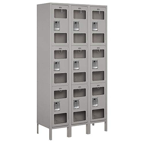 Salsbury Industries S-53365GY-U 15" Triple Tier, 3 Wide x 6 Feet High x 15 Inches Deep, Unassembled See-Through Metal Locker, Gray