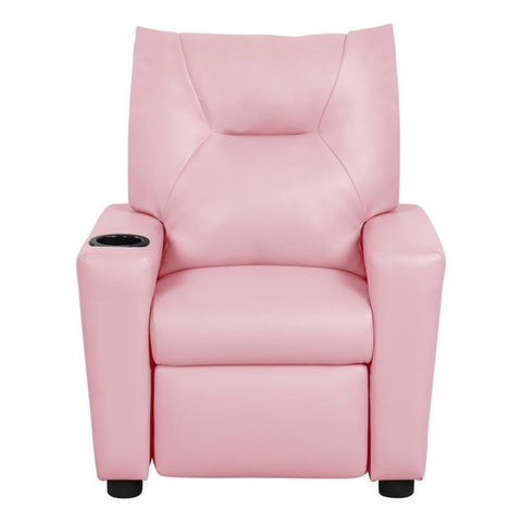 Lilola Home Perline 23" W Pink PVC Fabric Kids Recliner Chair – Faux Leather Toddler Armchair with Cup Holder and Soft Padded Back for Bedroom or Playroom