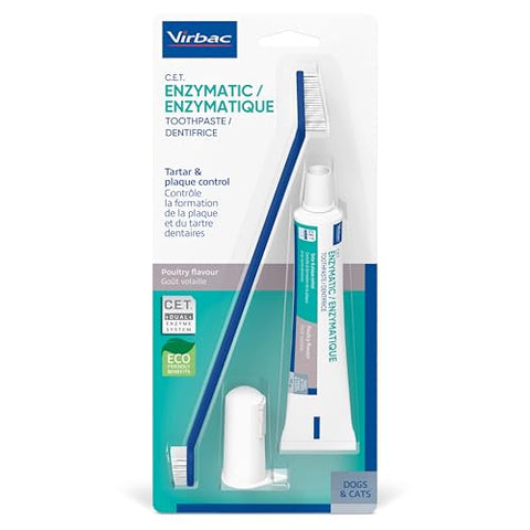 Virbac C.E.T.® Oral Hygiene Kit for Dogs | Poultry-flavor Toothpaste | Fingerbrush and Pet Toothbrush