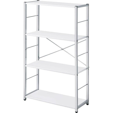 Acme Tennos 4 Wooden Shelves Bookshelf with Metal Frame in White and Chrome