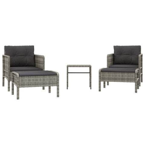 vidaXL 5 Piece Patio Lounge Set - Gray Poly Rattan Outdoor Furniture with Metal Frame, Cushioned Chairs, Stools & Table - Industrial Look for Garden & Terrace