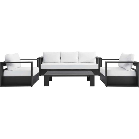 Oakestry Tahoe Outdoor Patio Powder Coated Aluminum 4 Piece Sofa Set All Weather Cushioned Seating for Garden Backyard Balcony Modern Outdoor Furniture Gray White