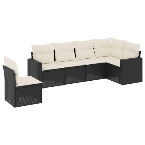 vidaXL Patio Sofa Set with Cushions 6 Piece, Outdoor Conversation Set, Sectional Sofa for Balcony Garden, Patio Furniture, Black Poly Rattan