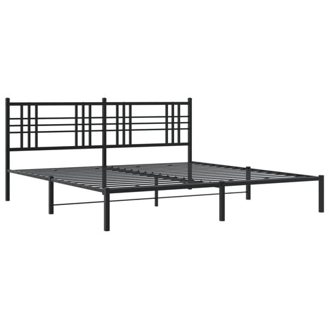 vidaXL Metal Bed Frame King Size with Headboard - Black Powder-Coated Steel - 76"x79.9" - Breathable Mattress Support