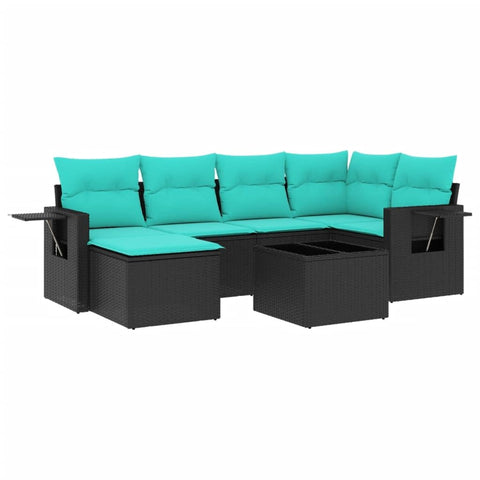 vidaXL 7 Piece Garden Sofa Set with Cushions Black Poly Rattan